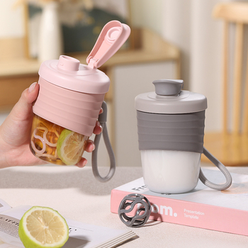 Shaker pentru fitness în aer liber, recipient portabil pentru proteine, milkshake, din plastic, etanș, cu mâner din sfoară