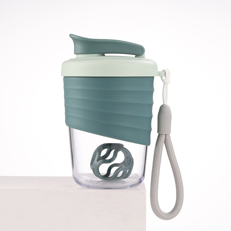 Shaker pentru fitness în aer liber, recipient portabil pentru proteine, milkshake, din plastic, etanș, cu mâner din sfoară