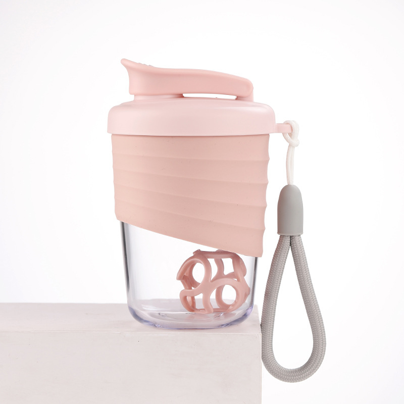 Shaker pentru fitness în aer liber, recipient portabil pentru proteine, milkshake, din plastic, etanș, cu mâner din sfoară