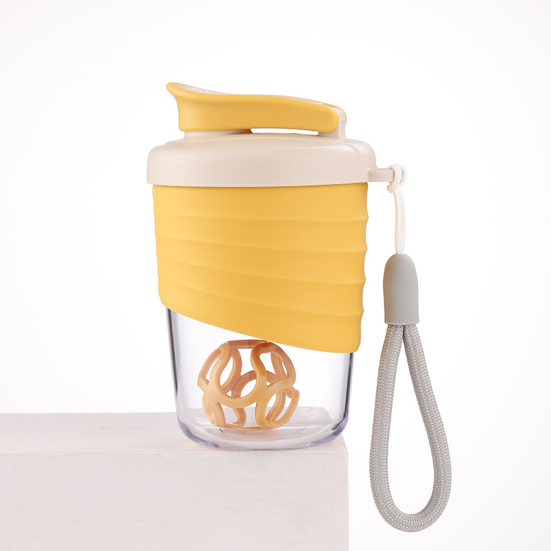 Shaker pentru fitness în aer liber, recipient portabil pentru proteine, milkshake, din plastic, etanș, cu mâner din sfoară