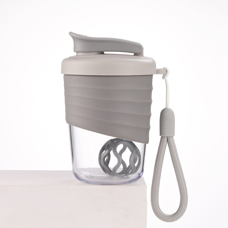 Shaker pentru fitness în aer liber, recipient portabil pentru proteine, milkshake, din plastic, etanș, cu mâner din sfoară