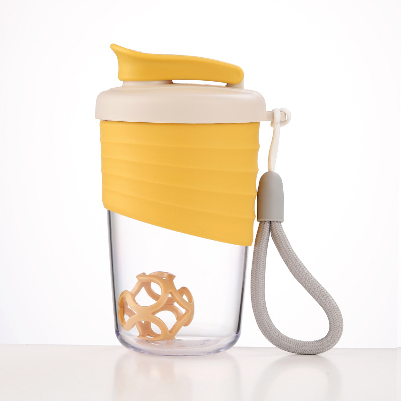 Shaker pentru fitness în aer liber, recipient portabil pentru proteine, milkshake, din plastic, etanș, cu mâner din sfoară