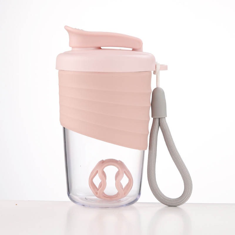 Shaker pentru fitness în aer liber, recipient portabil pentru proteine, milkshake, din plastic, etanș, cu mâner din sfoară