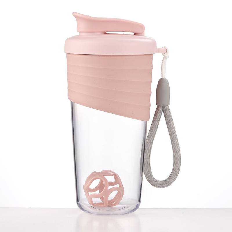 Shaker pentru fitness în aer liber, recipient portabil pentru proteine, milkshake, din plastic, etanș, cu mâner din sfoară