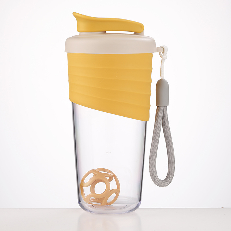 Shaker pentru fitness în aer liber, recipient portabil pentru proteine, milkshake, din plastic, etanș, cu mâner din sfoară