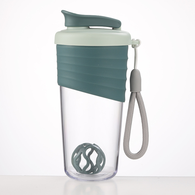 Shaker pentru fitness în aer liber, recipient portabil pentru proteine, milkshake, din plastic, etanș, cu mâner din sfoară