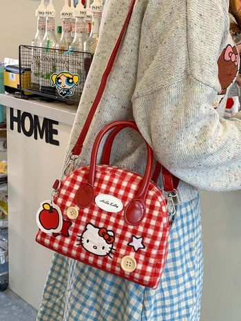 Moderna mini torbica za djevojke, novi model 2026, slatka karirana uzorak, torbica u obliku školjke s tri remena za nošenje preko ramena, crossbody ili u ruci