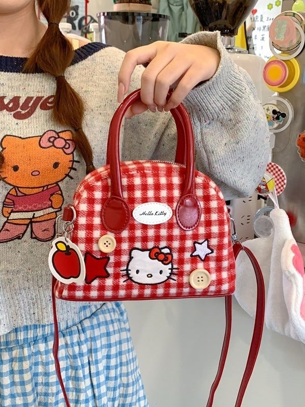 Moderna mini torbica za djevojke, novi model 2026, slatka karirana uzorak, torbica u obliku školjke s tri remena za nošenje preko ramena, crossbody ili u ruci