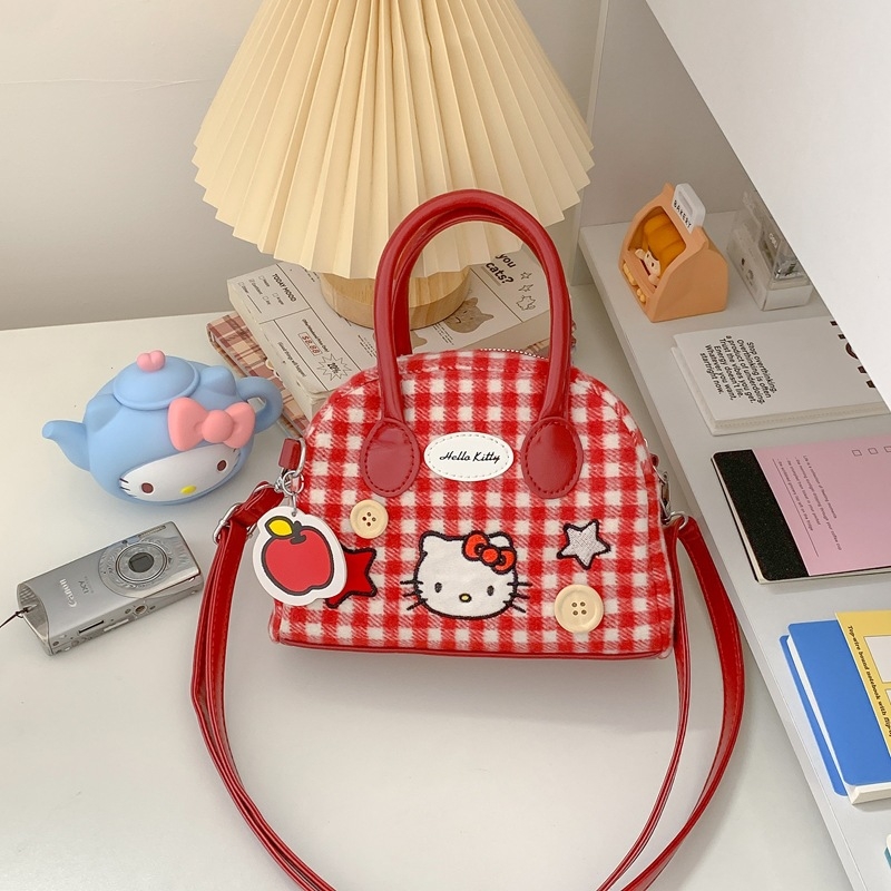 Moderna mini torbica za djevojke, novi model 2026, slatka karirana uzorak, torbica u obliku školjke s tri remena za nošenje preko ramena, crossbody ili u ruci