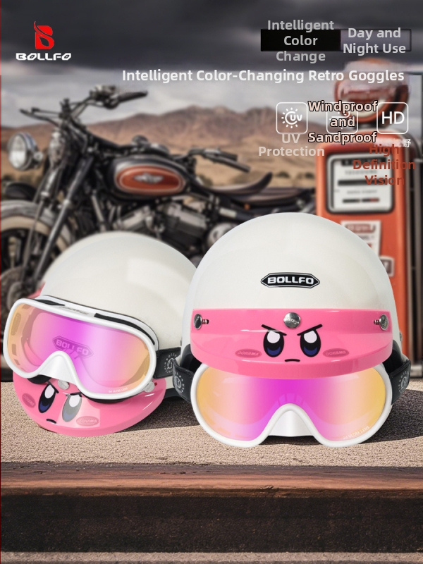Denné/nočné dvojúčelové motocyklové retro okuliare pre prilbu Harley, vetruodolné, farebne meniteľné, kompatibilné s dioptrickými okuliarmi