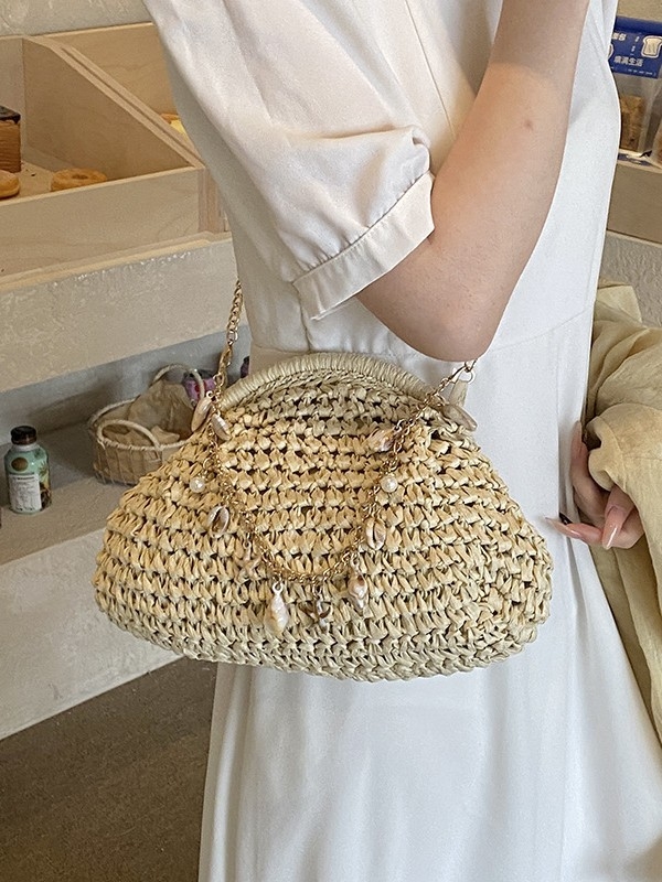 Ženska slamnata torba s lancem, crossbody za ljetne odmore na plaži, 2026 novi model, jedinstvena pletena torba za rame
