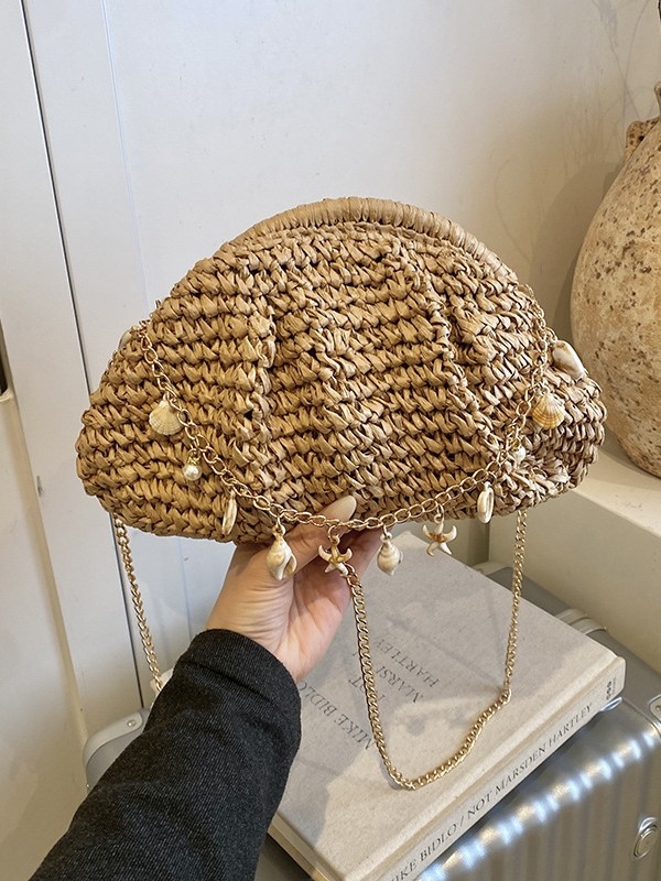 Ženska slamnata torba s lancem, crossbody za ljetne odmore na plaži, 2026 novi model, jedinstvena pletena torba za rame