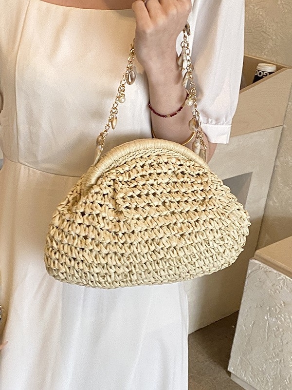 Ženska slamnata torba s lancem, crossbody za ljetne odmore na plaži, 2026 novi model, jedinstvena pletena torba za rame