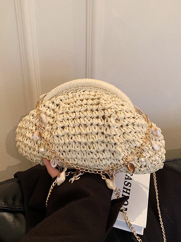 Ženska slamnata torba s lancem, crossbody za ljetne odmore na plaži, 2026 novi model, jedinstvena pletena torba za rame