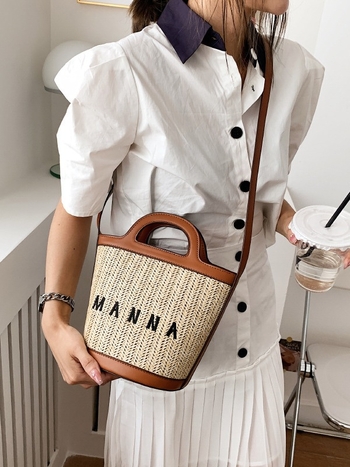 Ženska ljetna torbica od slamnaste pletenine, mala ovalna forma, preko ramena ili crossbody, gradski jednostavan stil