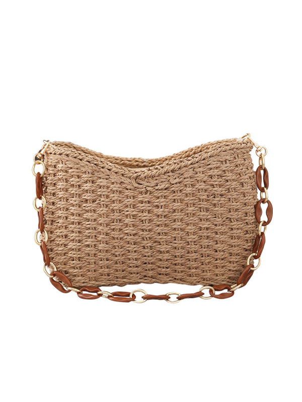 Ženska torba od slame u obliku ingota, pletena za plažu, s lancem – preko ramena ili crossbody – jednostavna i stilska