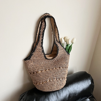 Nova ženska torbica preko ramena s velikim kapacitetom, ručno pletena torba od tkanine, casual tote, torba tipa bucket za plažu i odmor