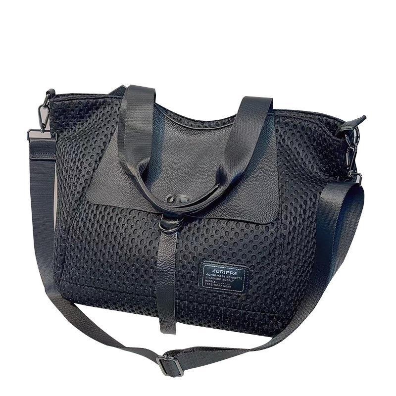 Neformalna velika tote torba s mrežastim materijalom i detaljima od kože, gradski minimalistički stil, torba za rame sa zatvaračem, pogodna za svakodnevnu upotrebu i kraća putovanja