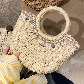 Niš dizajnerska torba od slame s motivom školjke, ženska torba za nošenje v ruci ili crossbody, ručno pletena, ljetna plažna torba