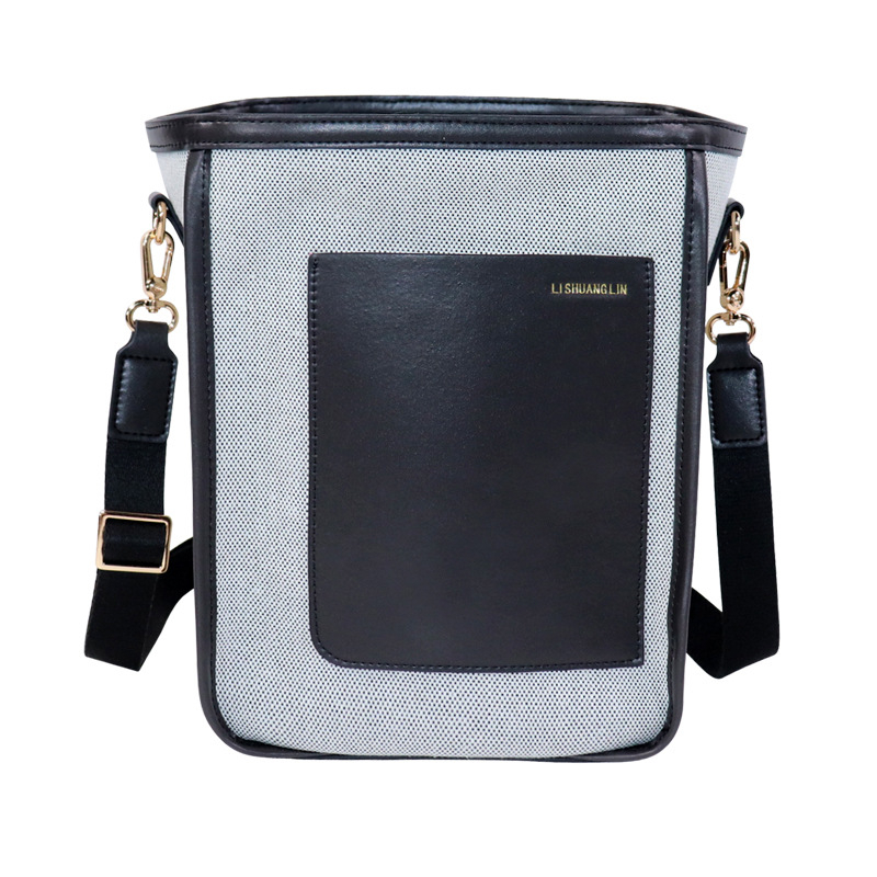 Bucket torba s prilagođenim logom, retro stil, ženska crossbody torba od platna s pletenom teksturom, vrhunski dizajn