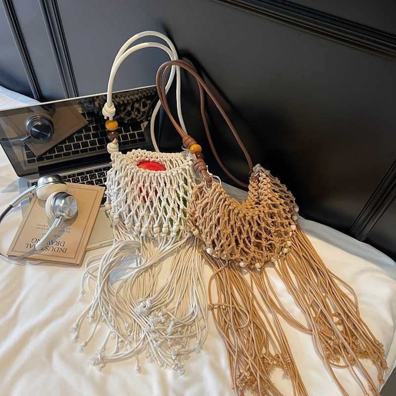 Ženska mala tkanina torbica s resicama, polukružnog oblika, bez podstave, s jednom ručkom za nošenje na ramenu ili crossbody, pretinac za telefon, svakodnevna upotreba, ljeto 2025.