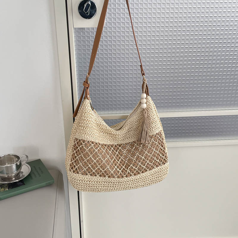 Torbica tote od slame s izrezima, velika kapacitet, casual plažna torba preko ramena, pletena moderna ženska torba
