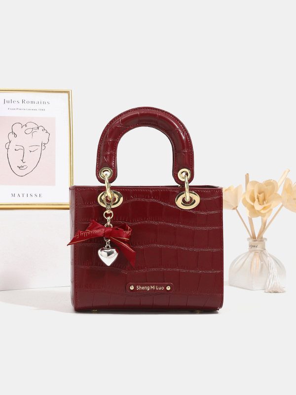 Crvena ženska torbica, 2025 novi stil Princess Diana, nosiva u ruci ili crossbody, moderna svakodnevna i svadbena torba