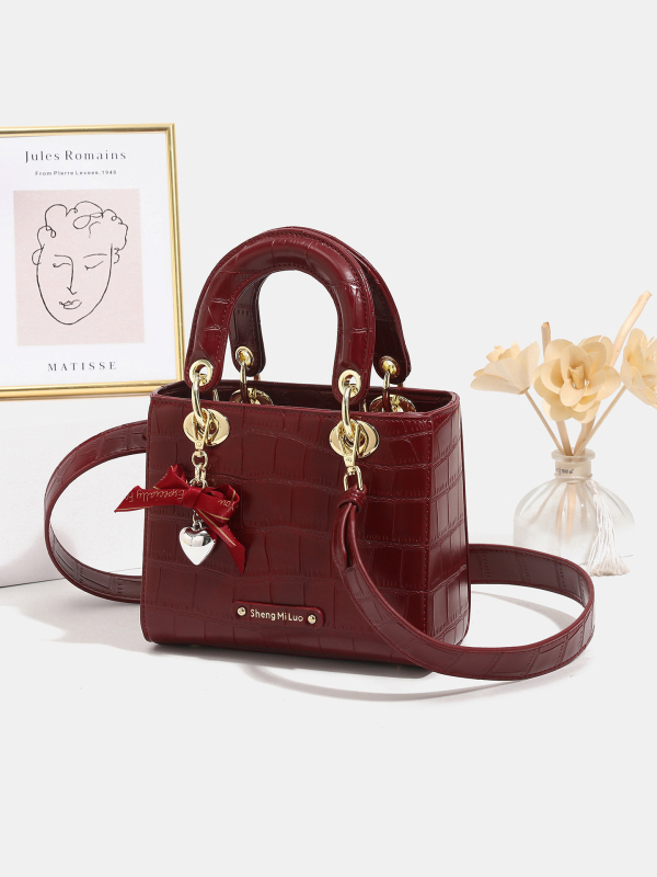 Crvena ženska torbica, 2025 novi stil Princess Diana, nosiva u ruci ili crossbody, moderna svakodnevna i svadbena torba