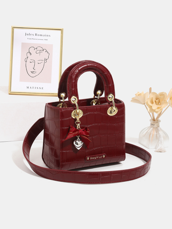 Crvena ženska torbica, 2025 novi stil Princess Diana, nosiva u ruci ili crossbody, moderna svakodnevna i svadbena torba