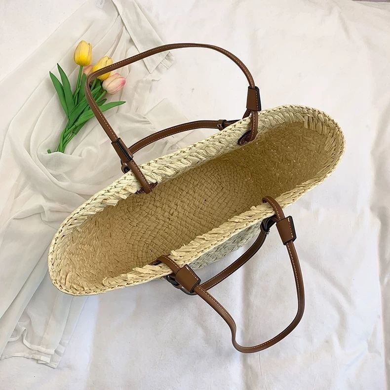 Tote torba od slame s gradacijom boja – velika kapaciteta, plažni stil za žene