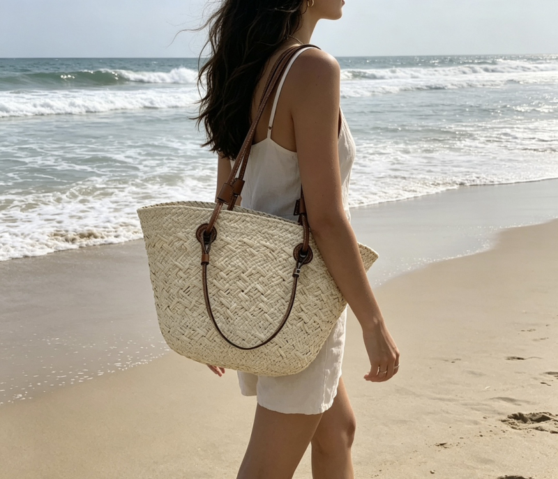 Tote torba od slame s gradacijom boja – velika kapaciteta, plažni stil za žene