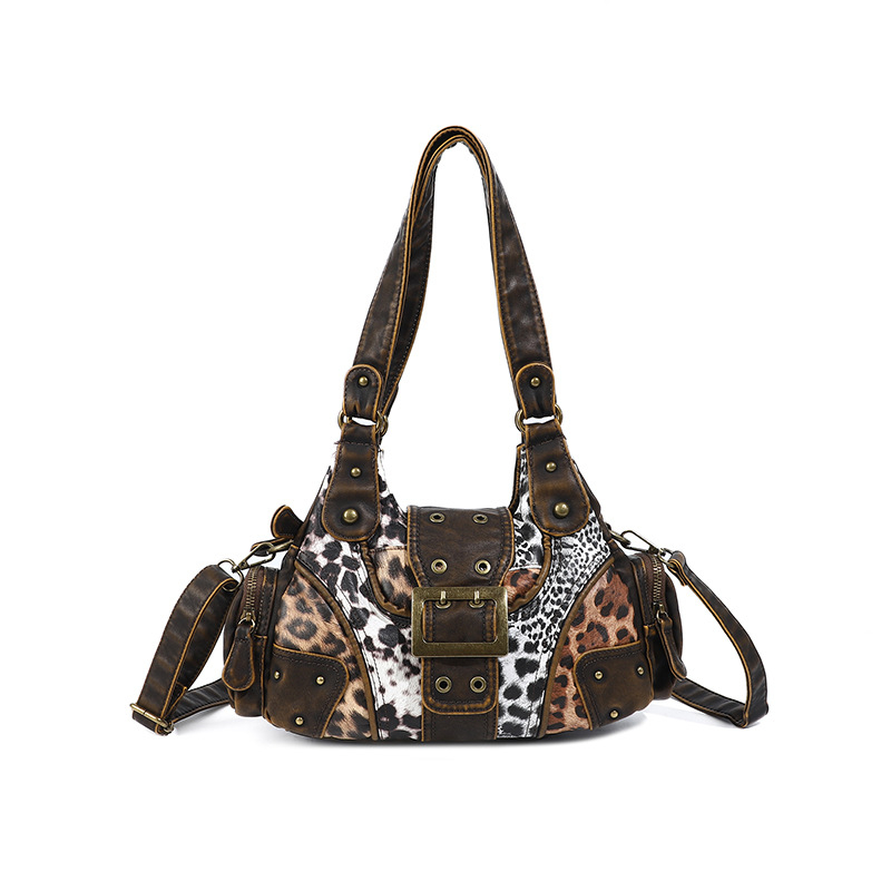 Ženska tote torba s leopard printom Y2K, isprana, višestruka namjena, europsko-američki stil, preko ramena ili crossbody, 2026 proljeće-ljeto