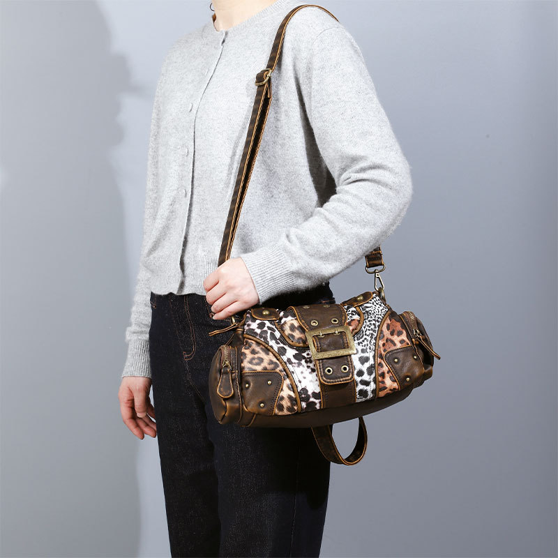 Ženska tote torba s leopard printom Y2K, isprana, višestruka namjena, europsko-američki stil, preko ramena ili crossbody, 2026 proljeće-ljeto