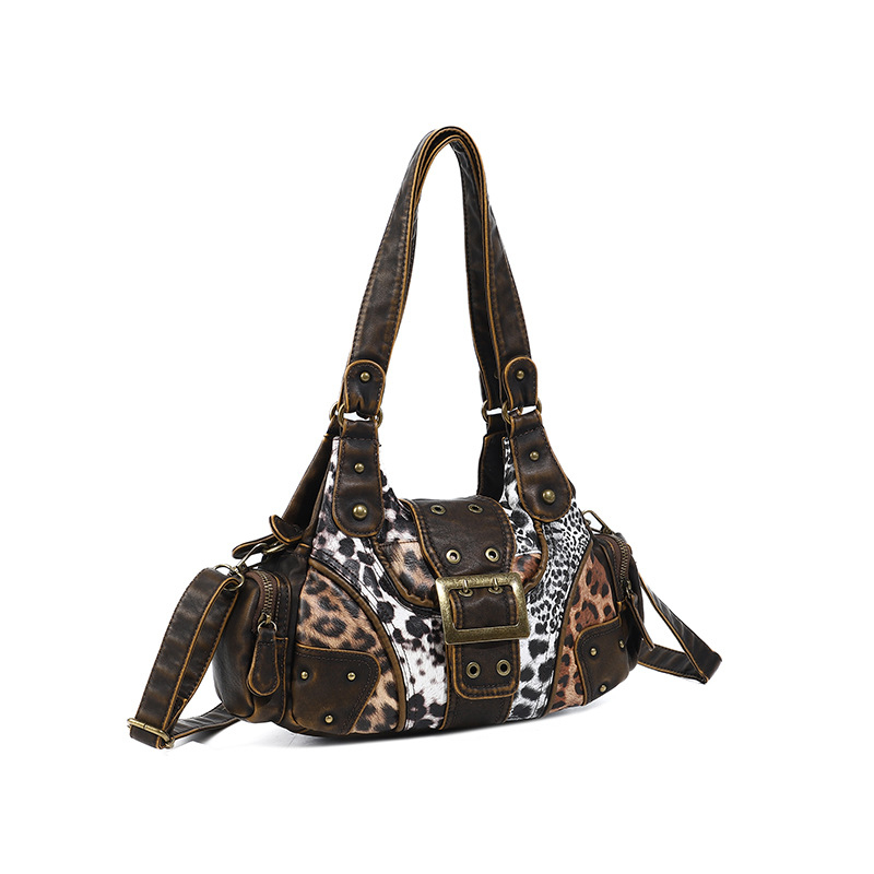 Ženska tote torba s leopard printom Y2K, isprana, višestruka namjena, europsko-američki stil, preko ramena ili crossbody, 2026 proljeće-ljeto