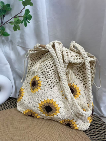 Ženska pletena pamuk tote torba, velika kapaciteta, otvoreni dizajn, preko ramena, za plažu i odmor