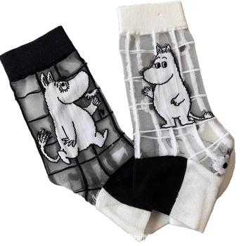 Japán stílusú tavasz–nyár női zokni, Moomin Ami motívummal, kristály selyem, középméretű hossz, aszimmetrikus cartoon mintával