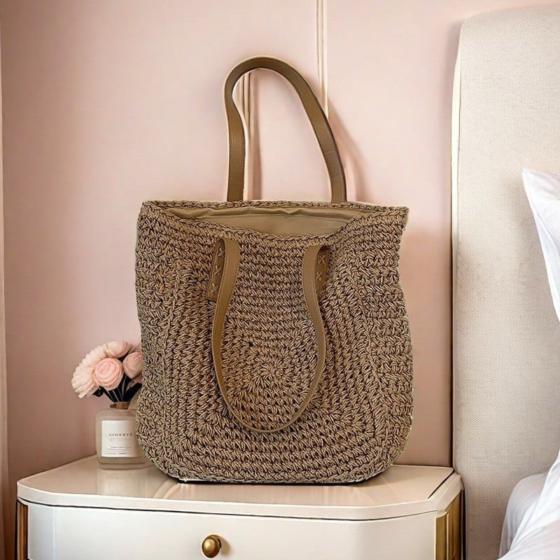 Nova velika kapaciteta torba od slame s ručkama — ručno pletena ženska torba za rameno i plažna torba