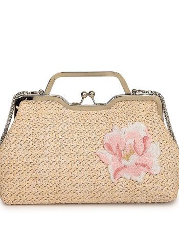 Mini pletena torbica od slame u kineskom stilu, ženska za rame ili crossbody, s lancem i zatvaračem, model 2025
