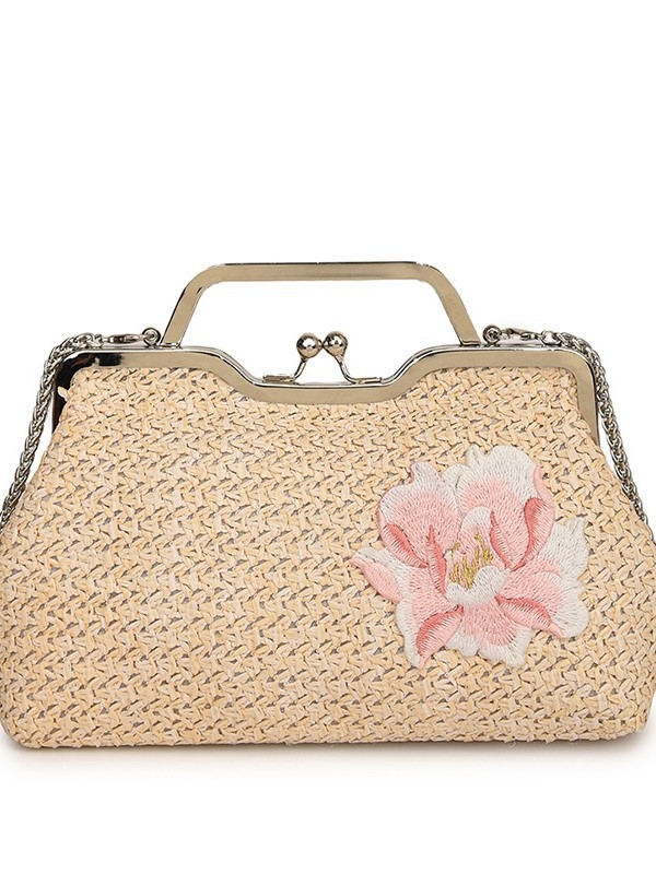 Mini pletena torbica od slame u kineskom stilu, ženska za rame ili crossbody, s lancem i zatvaračem, model 2025
