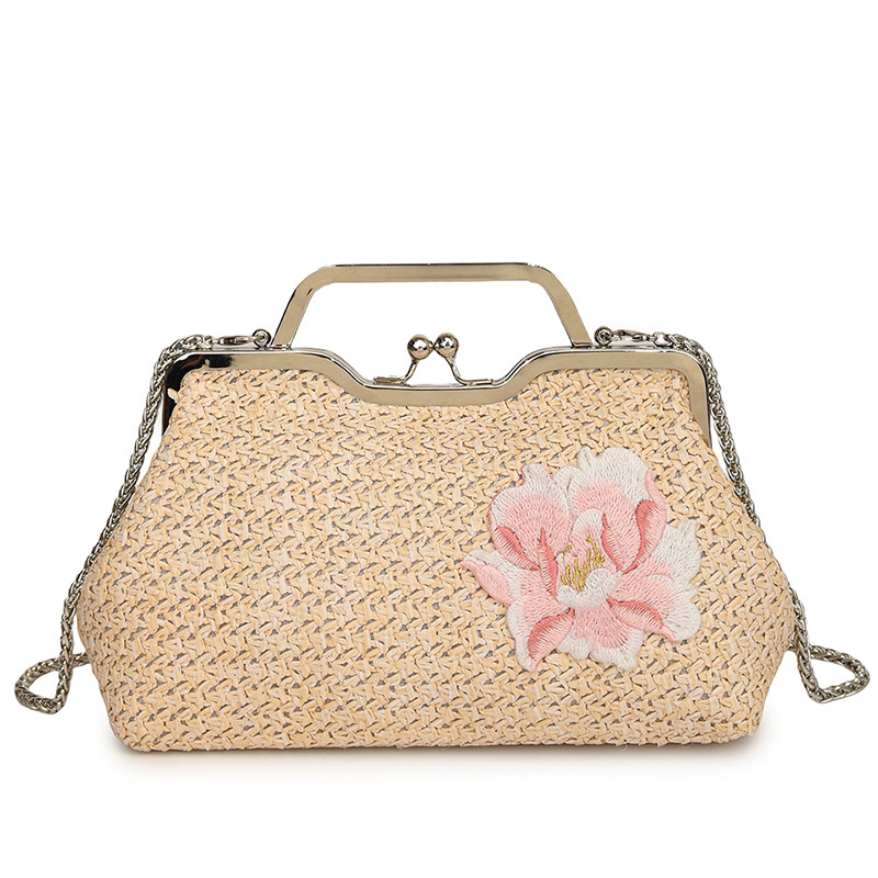 Mini pletena torbica od slame u kineskom stilu, ženska za rame ili crossbody, s lancem i zatvaračem, model 2025