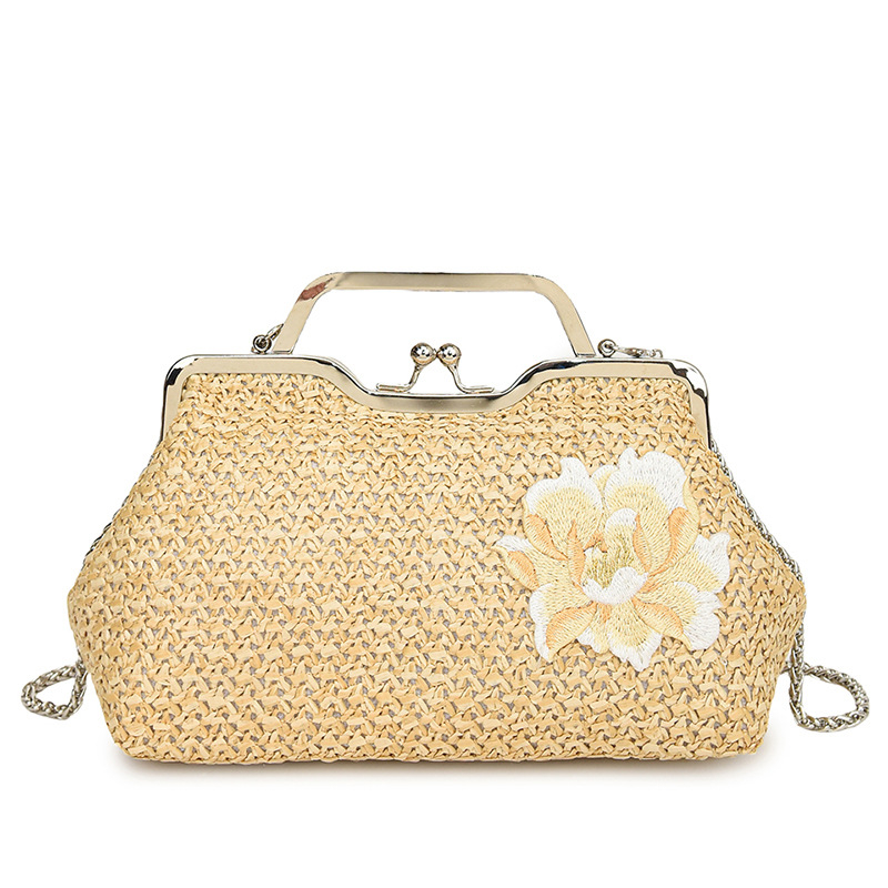 Mini pletena torbica od slame u kineskom stilu, ženska za rame ili crossbody, s lancem i zatvaračem, model 2025