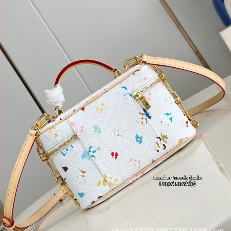 Kozmetička torbica s monogramom Takashi Murakami, bijela trobojna PVC, mala, ručni drški i lancem za rame za žene