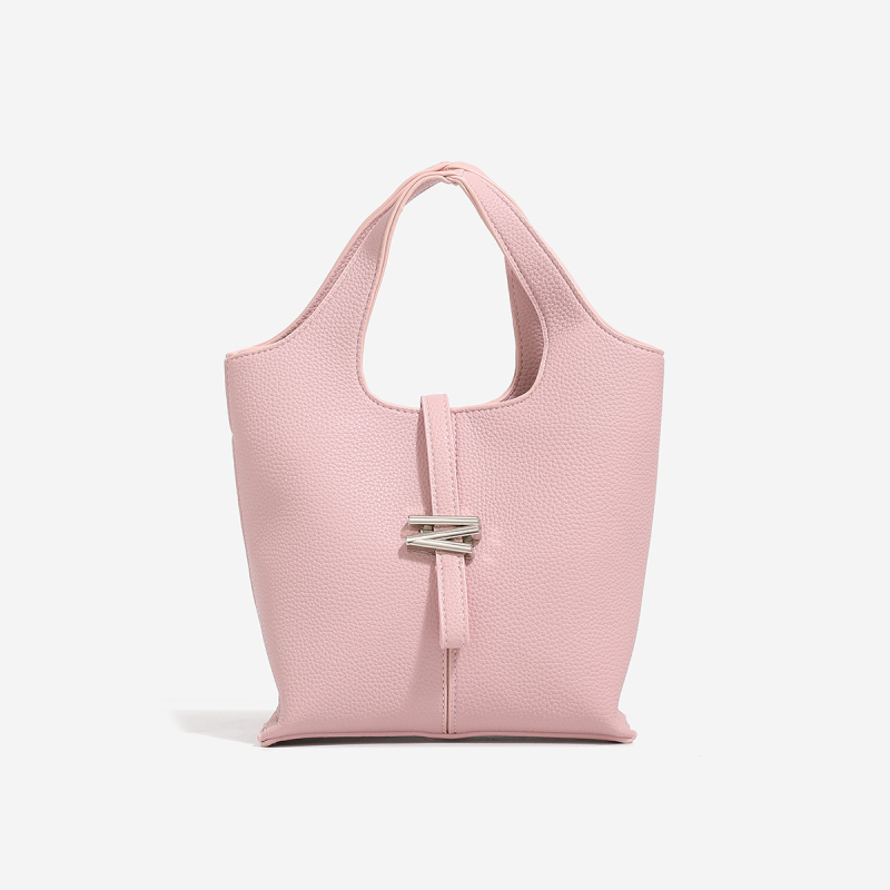 Ružičasta torba u obliku koša sa zvončićima — ženska mala bucket bag, crossbody, proljeće/ljeto 2025