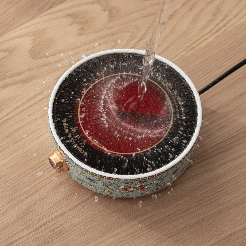 Ceainic ceramic electric cu glazură emailată, sticlă rezistentă la căldură, design floral compact