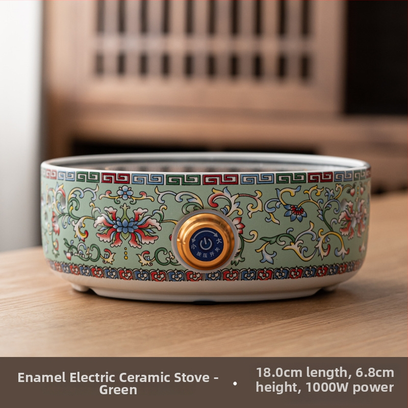Ceainic ceramic electric cu glazură emailată, sticlă rezistentă la căldură, design floral compact