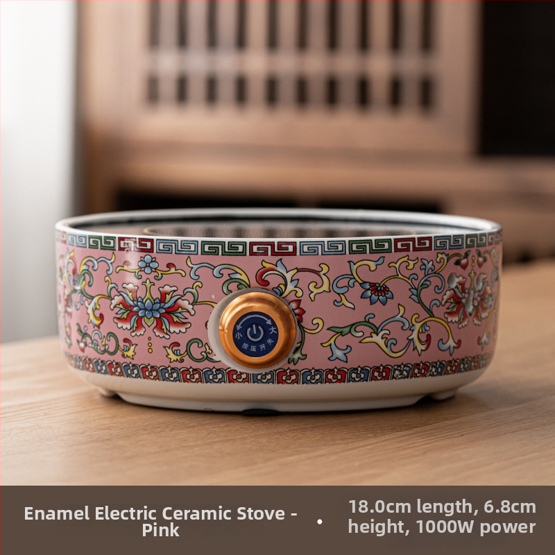 Ceainic ceramic electric cu glazură emailată, sticlă rezistentă la căldură, design floral compact