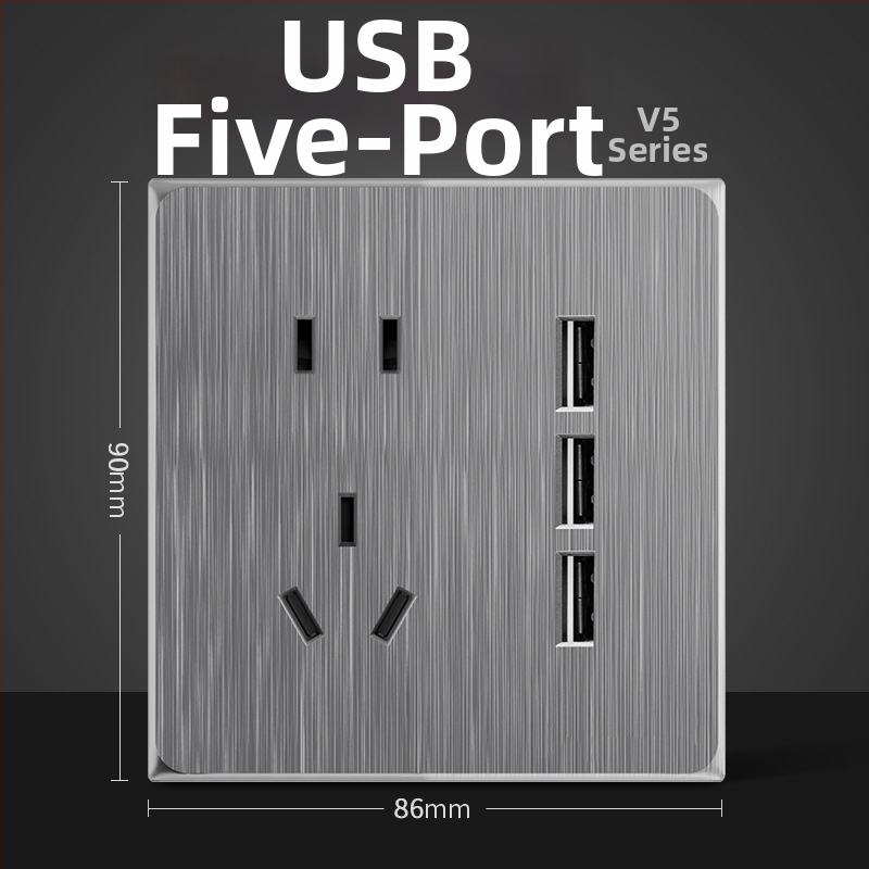 86 тип скрит монтаж: превключвател и розетка, два/три гнезда, USB с пет порта, домашен панел, Starry Sky браширана повърхност, защита срещу утечки тока