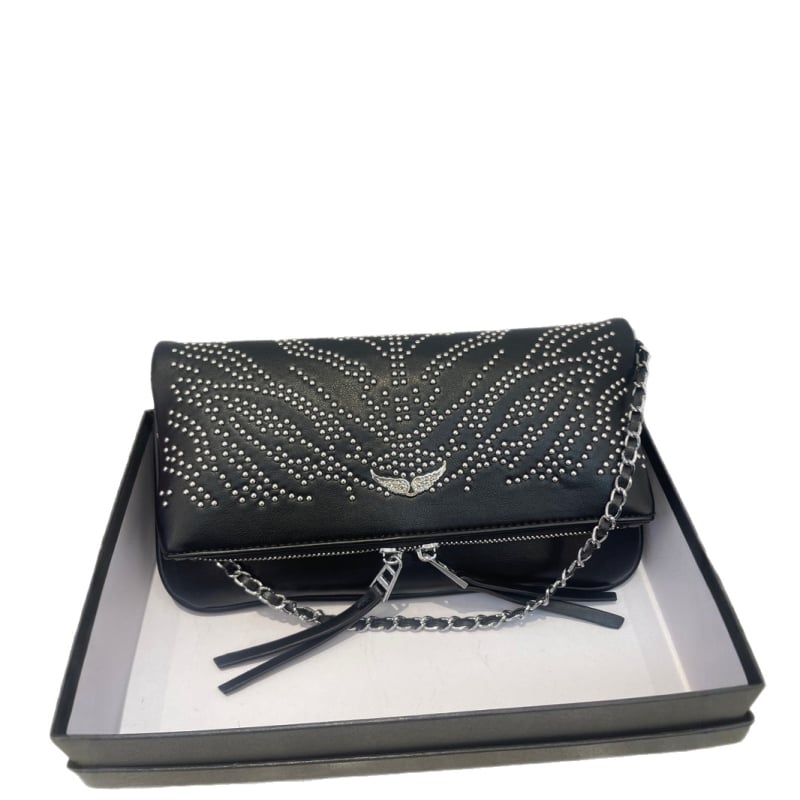PU ženska torba s krilima i kristalima, lančani remen, crossbody/klutch, oblik omotnice