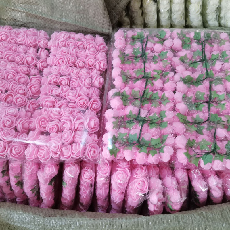 Trandafir dantelat de 2 cm cu fir și floare din spumă, flori uscate pentru decorațiuni la cutii de cadouri de nuntă și cunună țesută