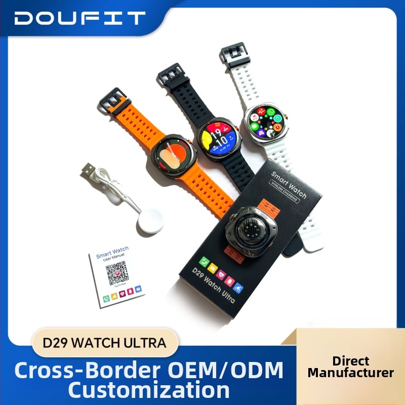 D29 Watch Ultra pametni sat s Bluetoothom, 1,54 inča IPS zaslon, zdravstveno praćenje (srčani ritam, krvni tlak, zasićenost kisikom), Bluetooth pozivi, daljinsko fotografiranje, bežično punjenje, okrugli brojčanik, silikonski remen